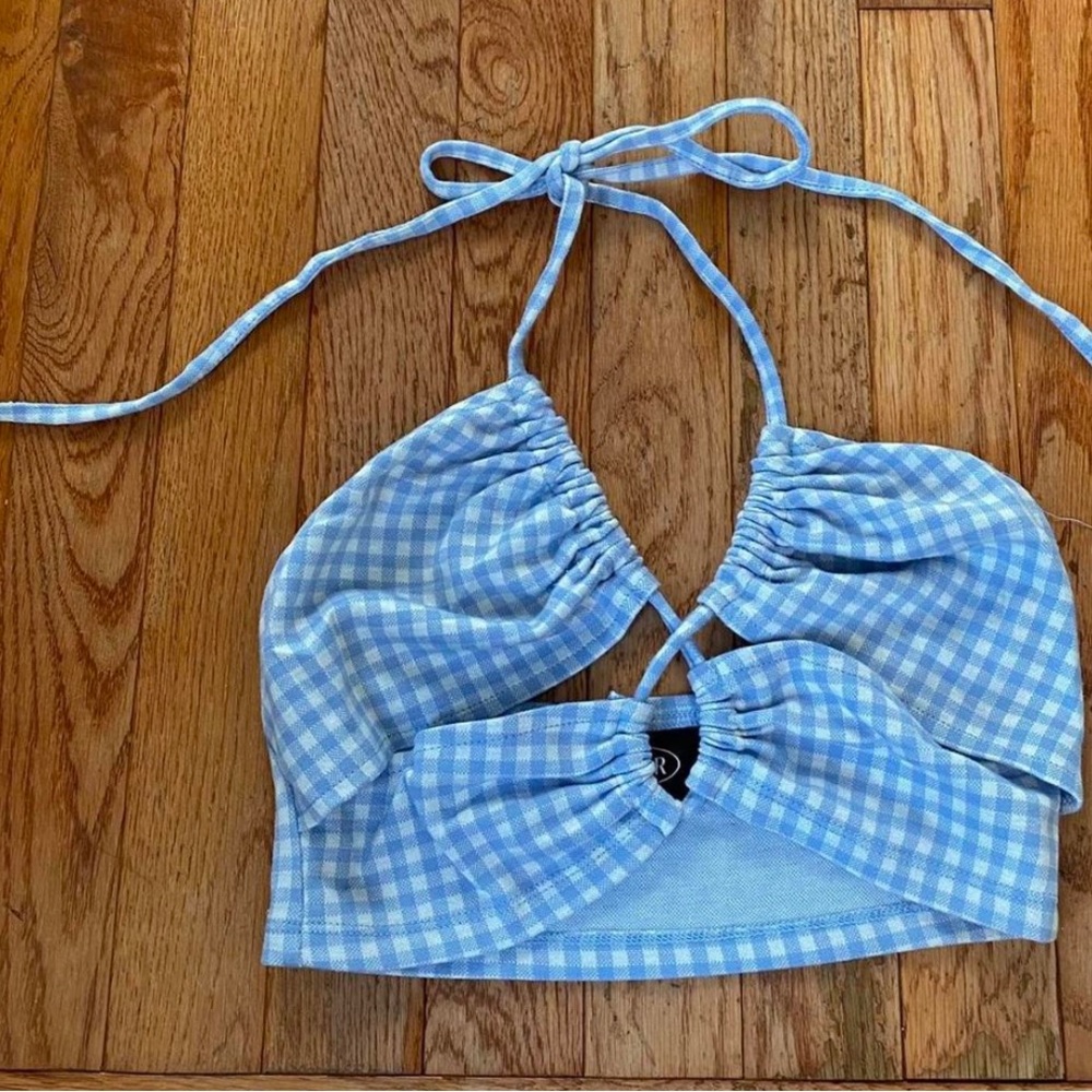 Cider Blue Gingham Wrap Top Perfect for Summer